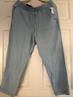 Gap Easy Pant Light Blue Drawstring Waist Relaxed Fit L Made In Vietnam